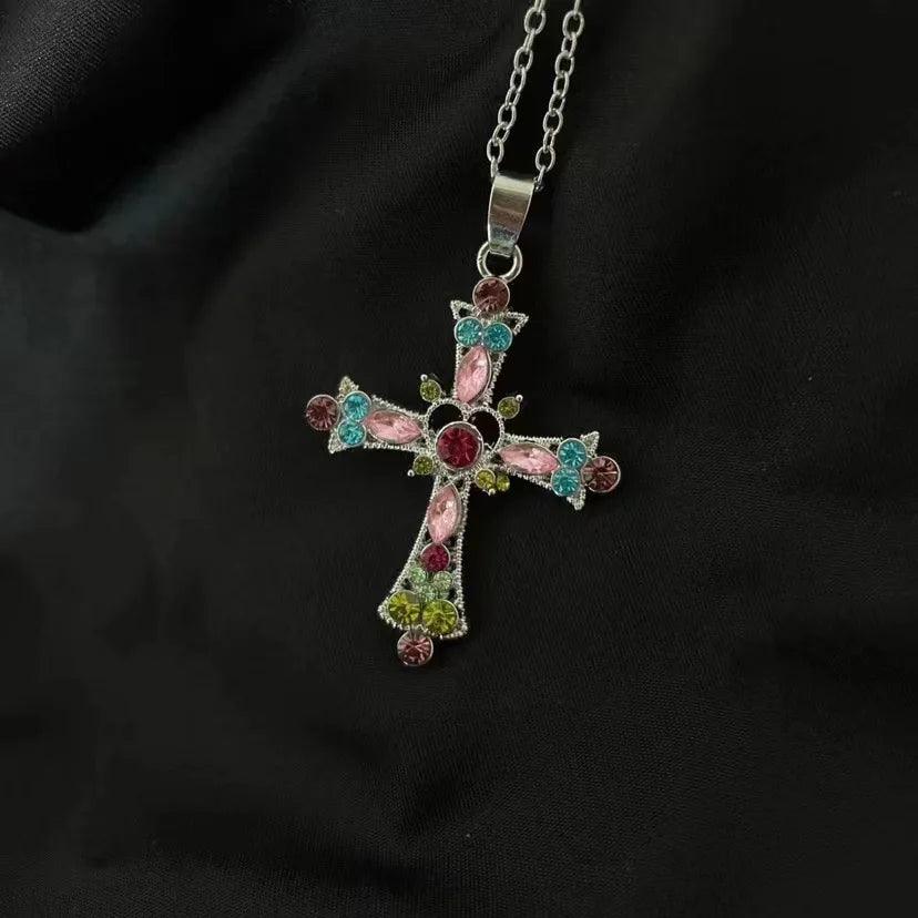 Sweet Cool Wind Spicy Girl Cross Necklace Female Heavy Set Diamond Gothic Europe The United States Y2k Necklace Design