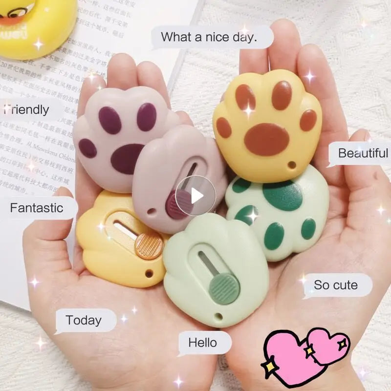 Cute Paw Mini Retractable Utility Knife Portable Small Pocket Sized Student Art Knife Express Unpacking Office Paper Cutting