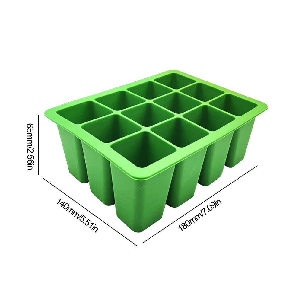 12 Holes Silicone Seedling Starter Trays Reusable Nursery Tray Flower Plant Seed Grows Box for Seeds Growing Tray Garden Tool