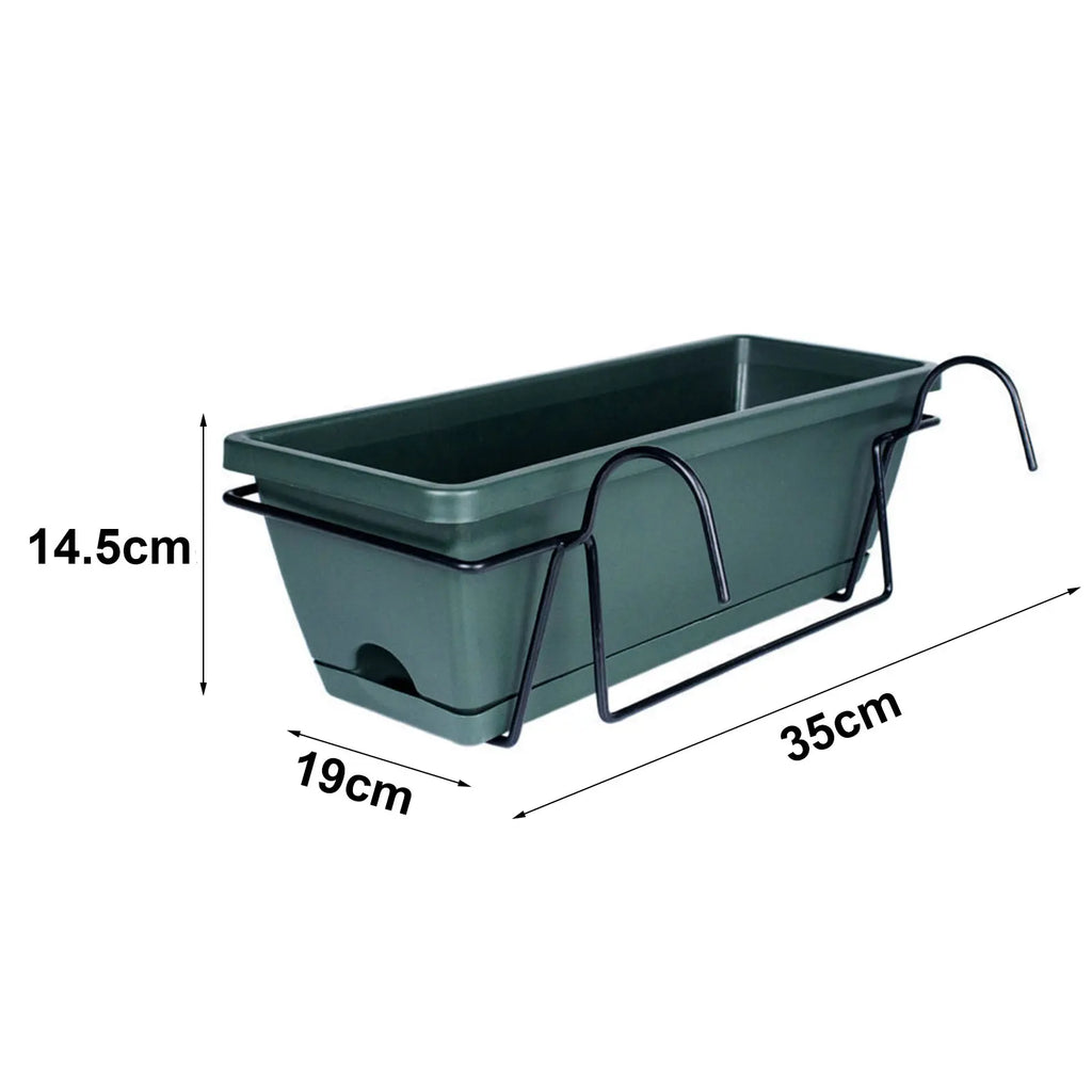 Balcony Railing Planter Plant Basket Fence Planter with Rack and Tray Flowerpot Window Box Planter for Deck Yard Countryside