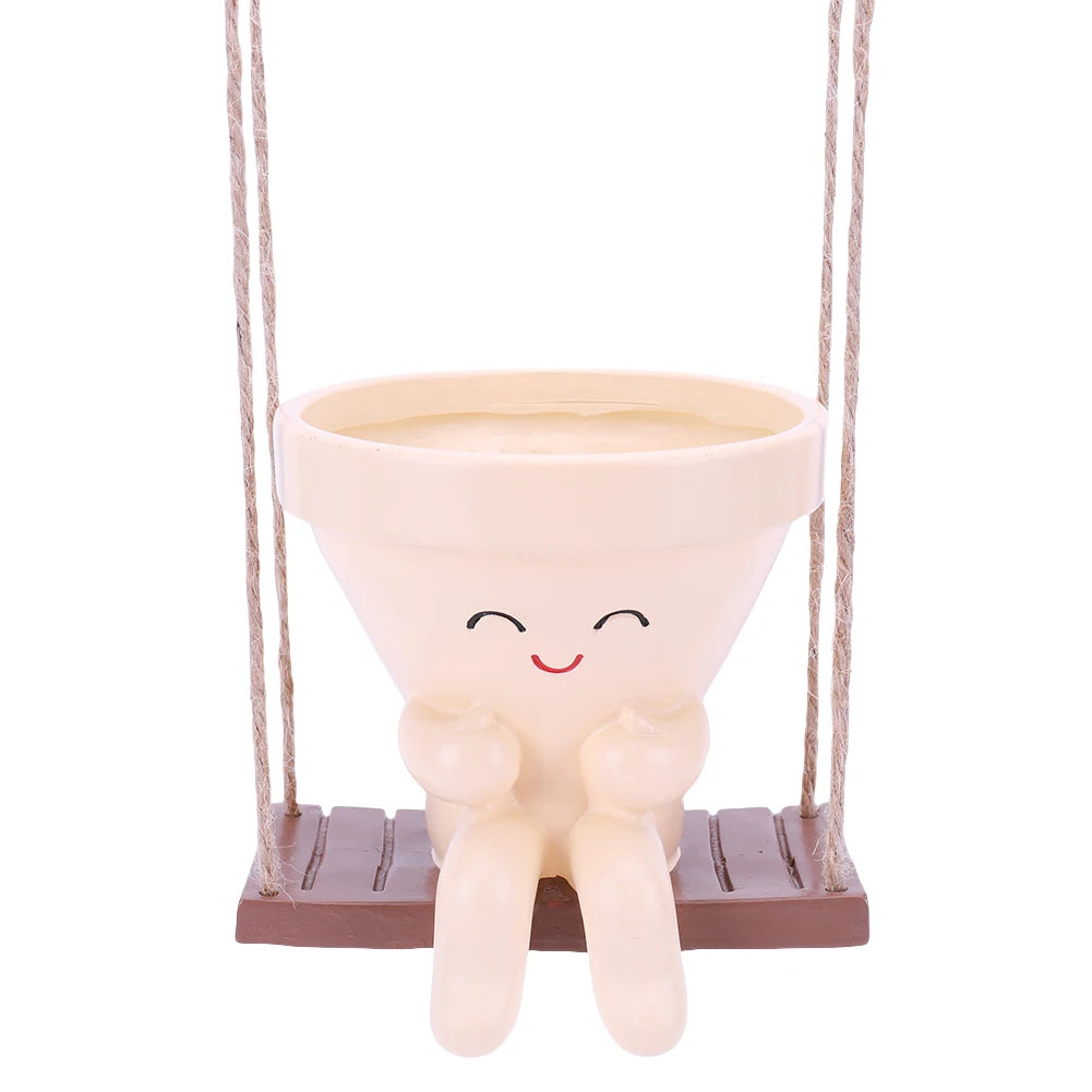 Chair/Swing Smile Face Planter Resin Hanging Cute Head Planters Creative Wall Hanging Head Planter Home Garden Patio Accessories