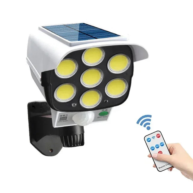 77LED Solar Light with Remote Control 3 Lighting Modes Dummy Camera Waterproof Spotlight Garage Courtyard Security Street Light