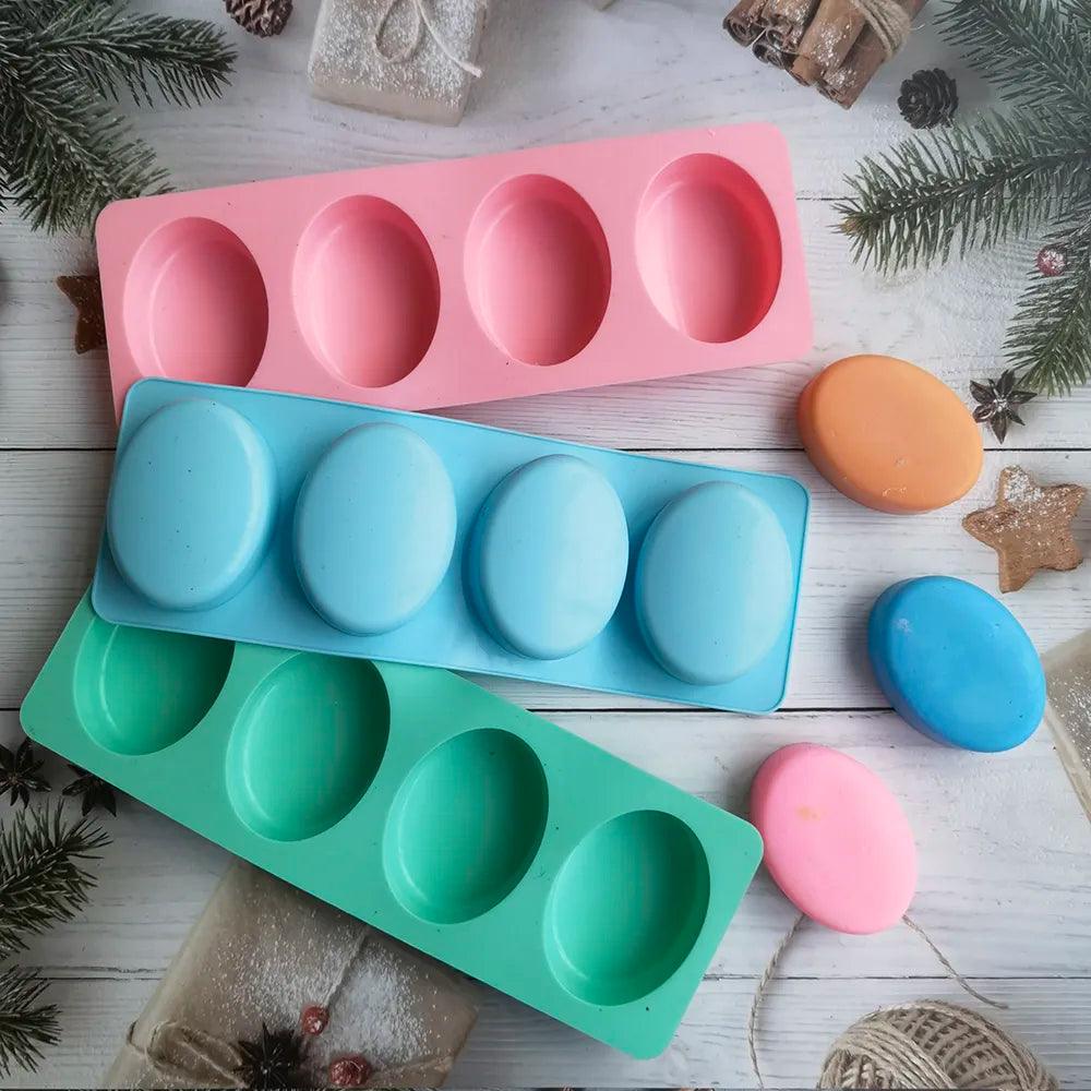 Silicone Soap Mold 4 Holes Oval Round Square DIY Soap Making Mould Homemade Mould Decoration Wax Candle Cake Tools