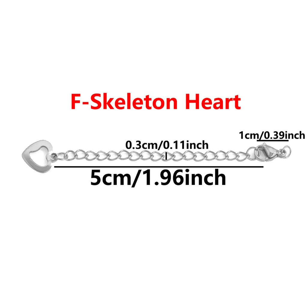 10 Pcs Stainless Steel End Chain with Lobster Clasp Skeletonized Heart Pendant DIY Bracelet Necklace Unique and Exquisite