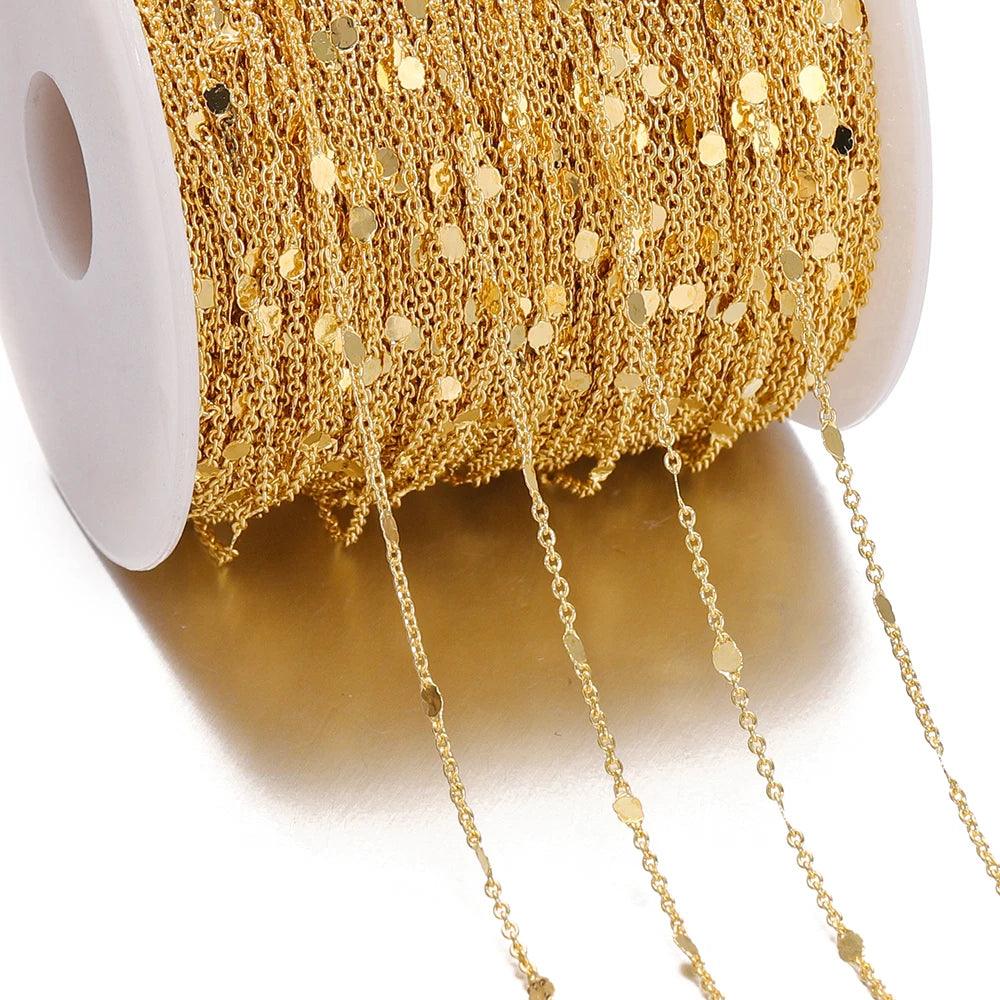 No Fade 2Meters Sequins Chain Necklace Gold Silver Chain Metal Copper Cable Chains Findings Jewelry Making Components Craft DIY