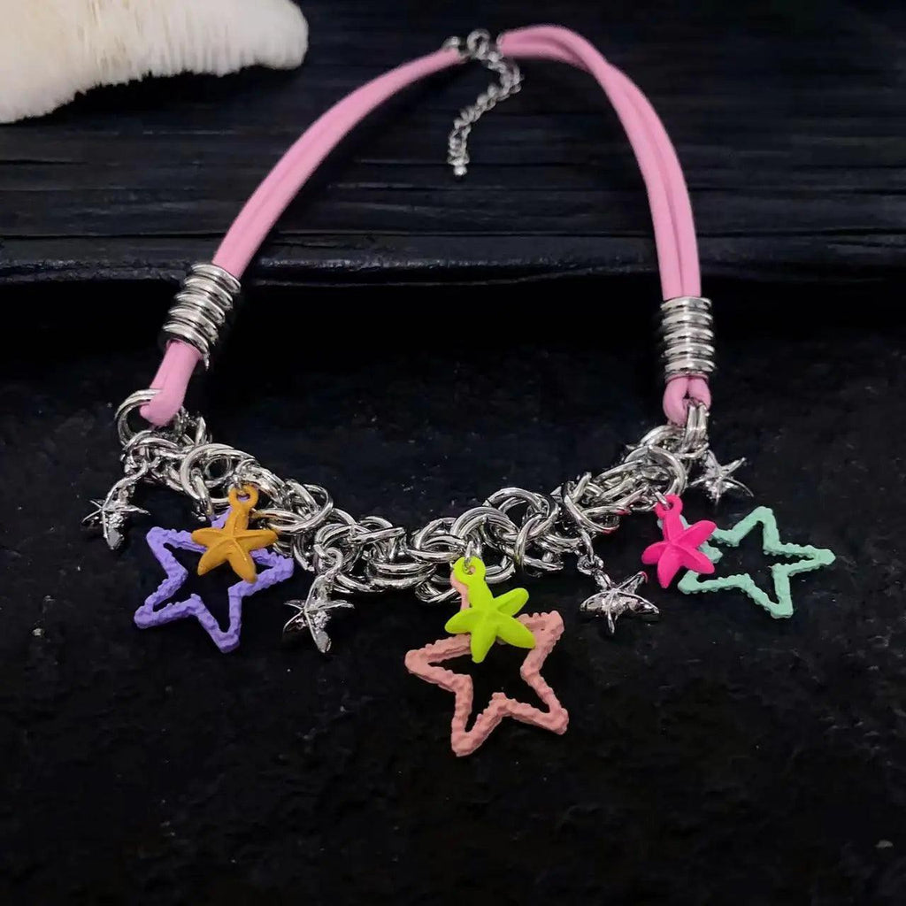 Star Sequin Hollowed Out Necklace for Women Fashion Inlaid Rhinestone Tassels Choker Necklace Y2k Style Accessories Gift