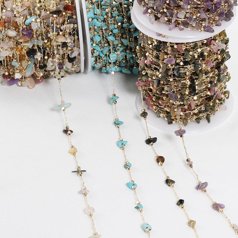 1meter Stone Chain Crystal Irregular Glass Stone Beads Links Chain for DIY Jewelry Making Necklace Bracelet Findings