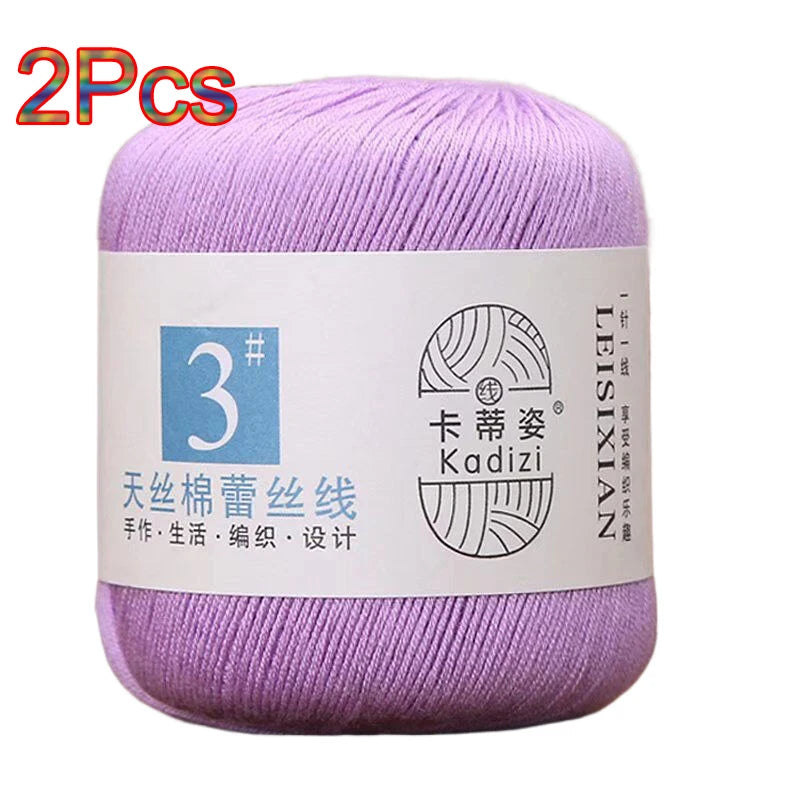 100% Mercerized Cotton Lace Yarn Threads for Crochet and Knitting - 2Pcs Embroidery Craft Set