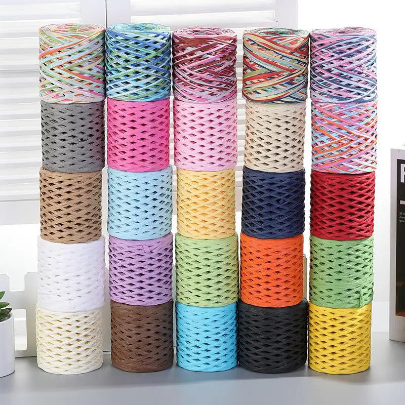 100M Hand-knitted Lafite Raffia Straw Environmentally Friendly Paper Yarn Baking Packaging Belt Rope Crocheting Summer Hat Bags