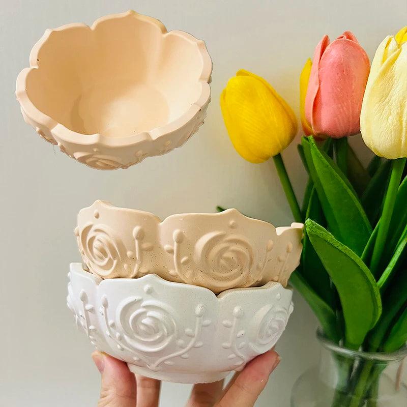 Lotus Storage Bowl Silicone Mold Rose Bowl Candle Cup Vessel Cement Mold Epoxy Resin Lotus Flowerpot DIY Molds