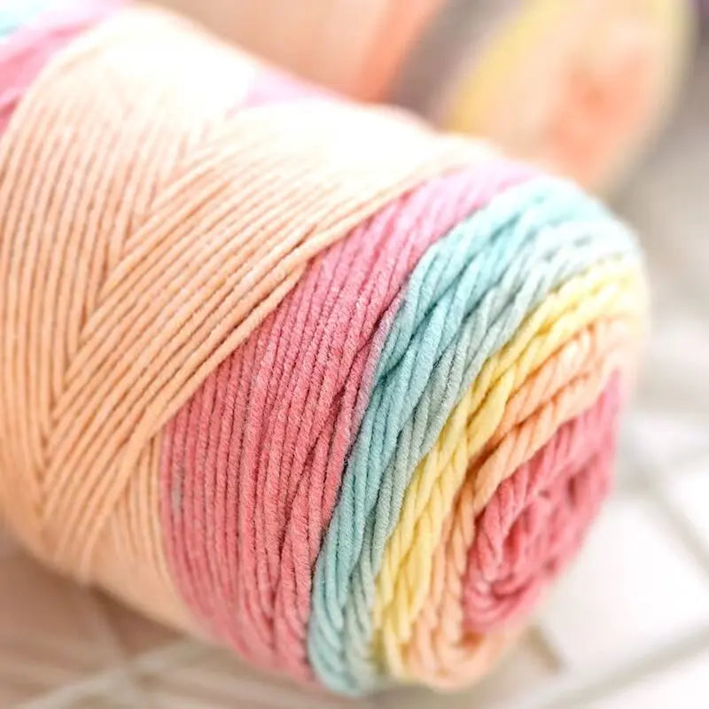 100g Rainbow Cotton Colorful Long Section Dyed Pattern Thread Handwoven Sweater Scarf Blanket Seat Cushion Doll Yarn Ball