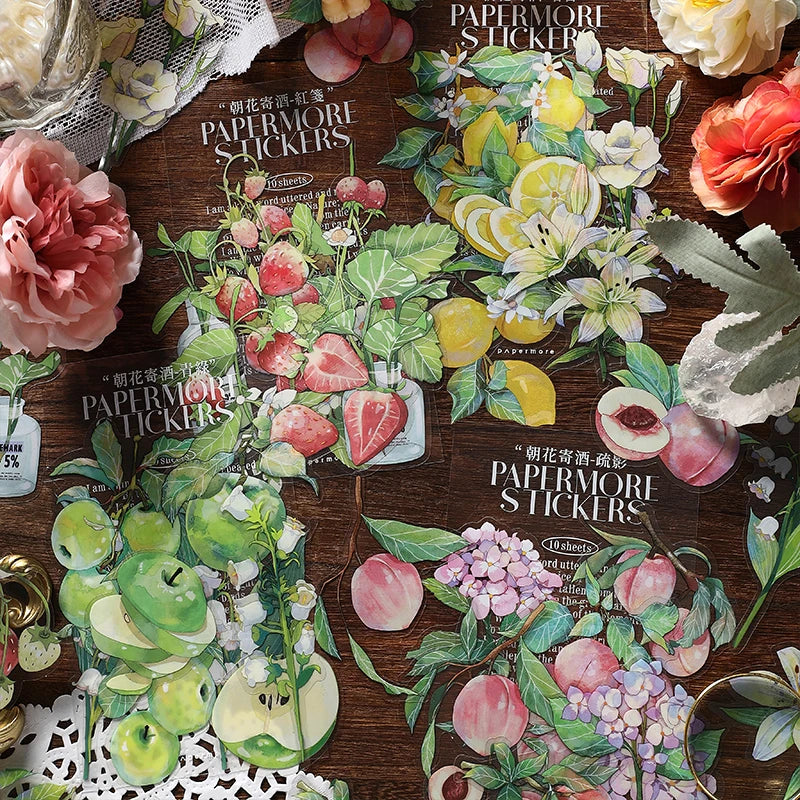 10 pcs INS Flowers Stickers aesthetic Decorative Stick Labels journaling Album Scrapbooking Collage material Craft Supplies