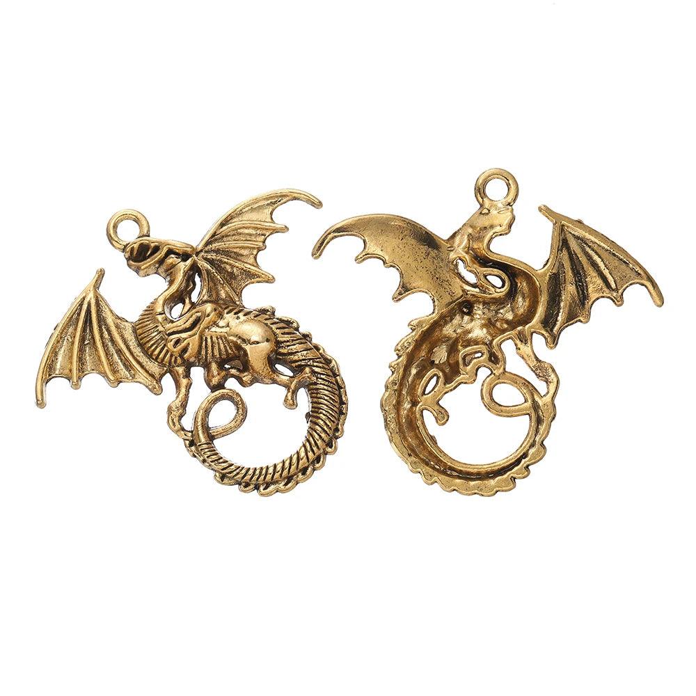 5pcs/lot Retro Style Alloy Dragon Pendants Punk Bracelet Metal Charms For DIY Necklace Crafts Jewelry Making Accessories