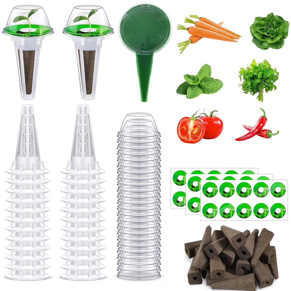 Seed Pod Kit Reusable Hydroponic Pods Kit Indoor Plant Pod Kit with Lightproof Stickers Plant Baskets Clear Garden Accessories