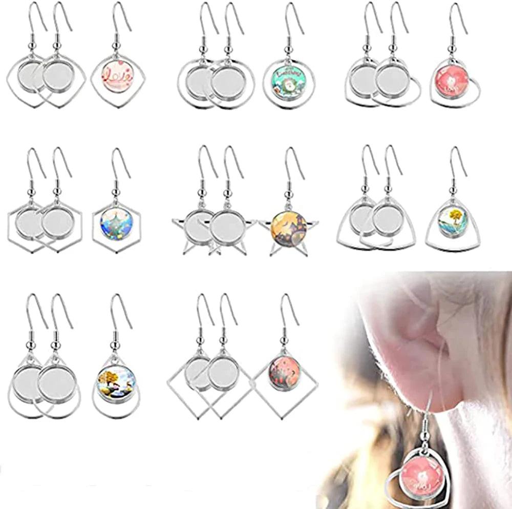 10Pcs Stainless Steel Blanks Hooks Earring Bezel Base Flat Round Ear Wire Pendant Trays Setting for Jewelry Making DIY Craft