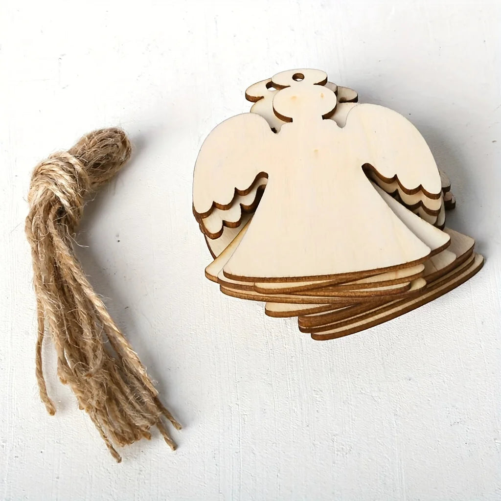 10Pcs Unfinished Wooden Pendant In The Shape Of Angel Decorations Wooden Hanging Blank Wooden