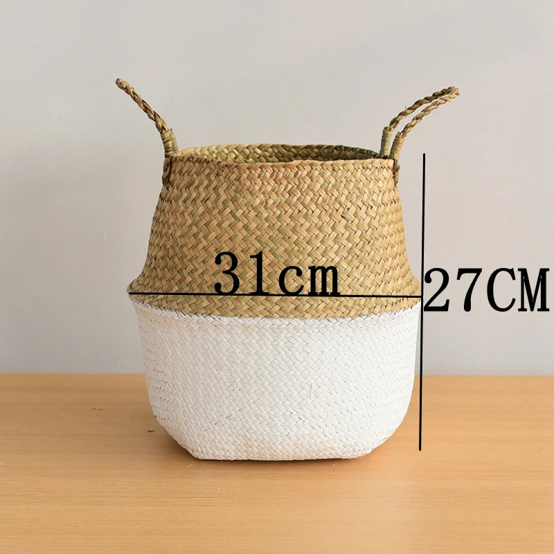 Nordic style flower pot woven seagrass basket household goods straw storage basket folding straw flower basket