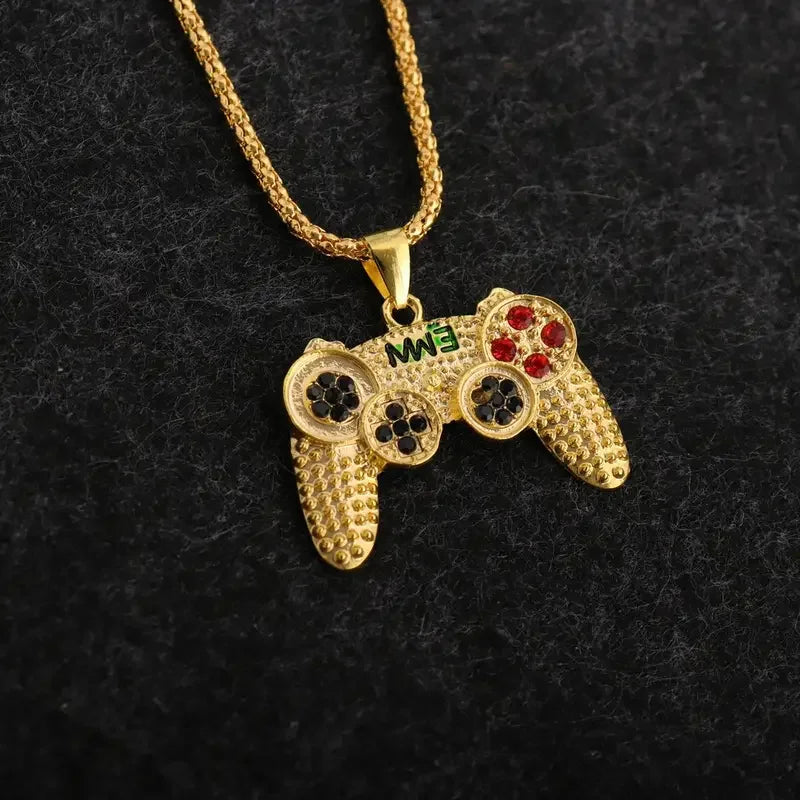 Hip Hop Black Gold Plated Crystal Game Controller Pendant Necklace For Men Boys Jewelry Birthday Gifts