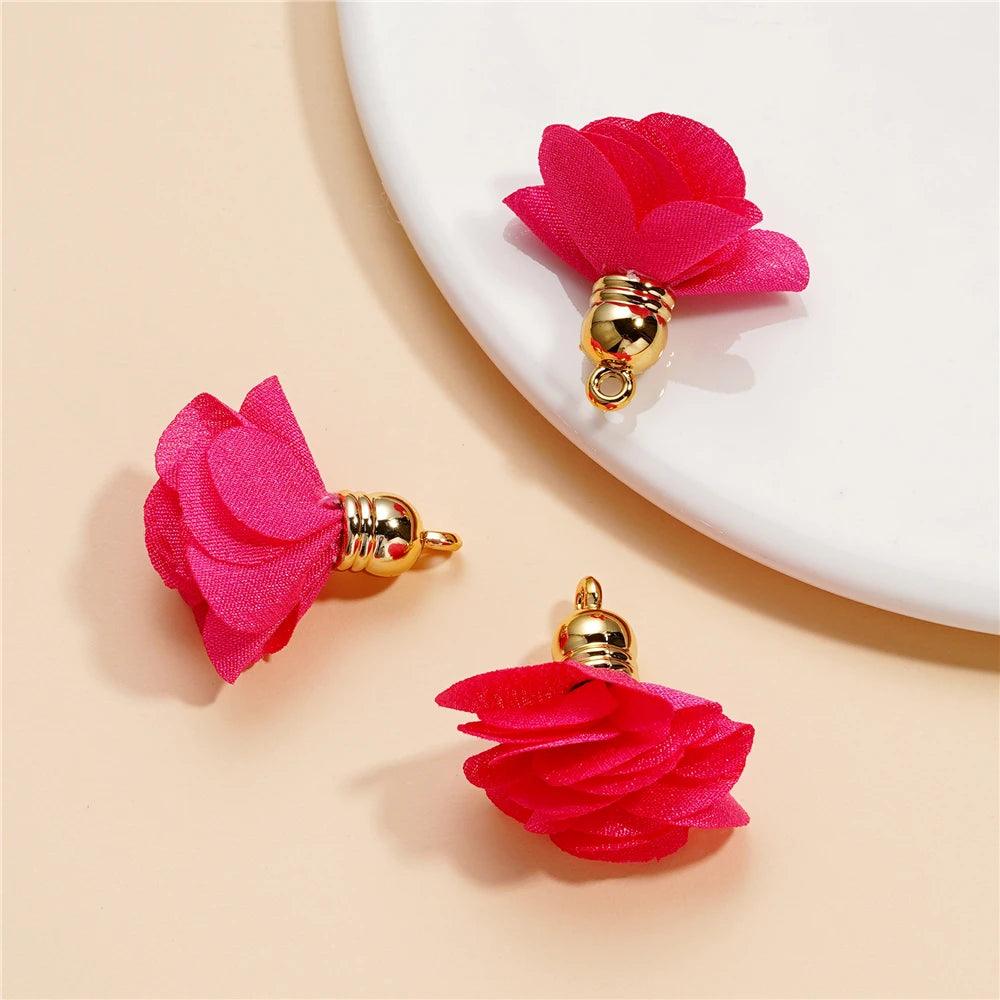 10Pcs/Lot Fabric Flower Tassel Pendants for Jewelry Making DIY Bracelet Earring Tassel Keychain Earring Making Accessories