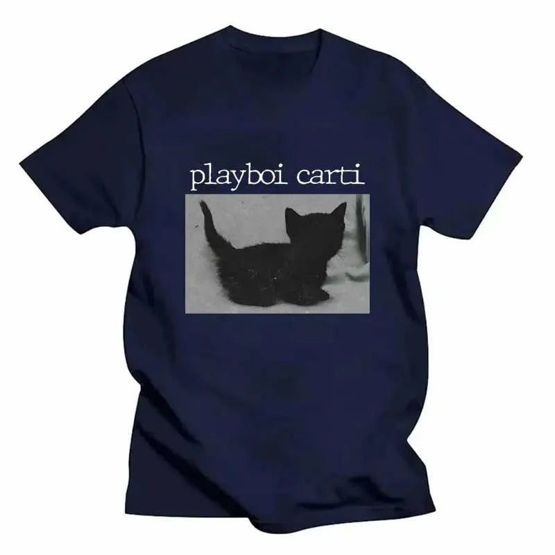 Summer Playboi Carti Oversized Hip Hop T Shirt Cute Cat Harajuku Print Men's Jogging Tee