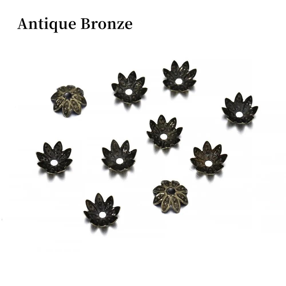 100pcs/Lot 8 10 mm  Lotus Flower Metal Loose Spacer Bead Caps Cone End Beads Cap Filigree For DIY Jewelry Finding Making