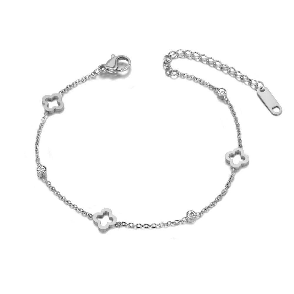 JeeMango Trendy Flower Charm Choker Necklace For Women Rose Gold Color Stainless Steel CZ Crystal Chain Pendant Jewelry JN19144