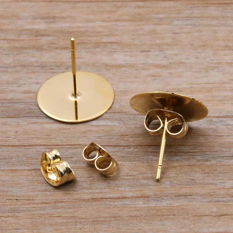 50-100pcs 2 Color Stainless Steel Earring Studs Blank Post Base Pins With Plug Findings Ear Back For DIY Jewelry Making