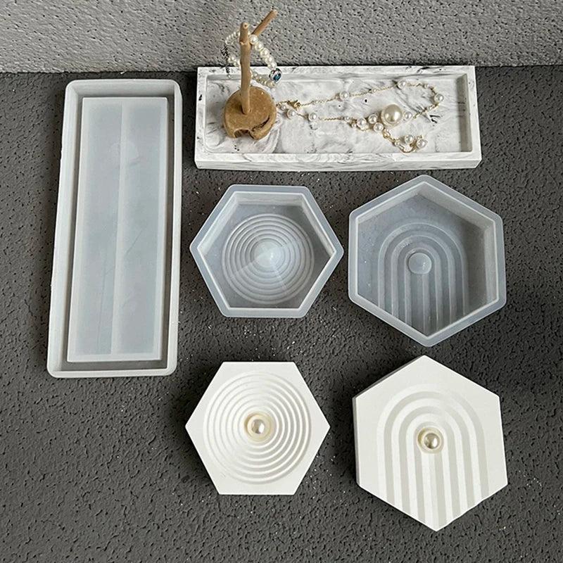 Hexagon Ring Holder Tray Plaster Mold Rectangular Trinket Storage Dish Silicone Mold Ring Holder Concrete Tray Epoxy Resin Mold