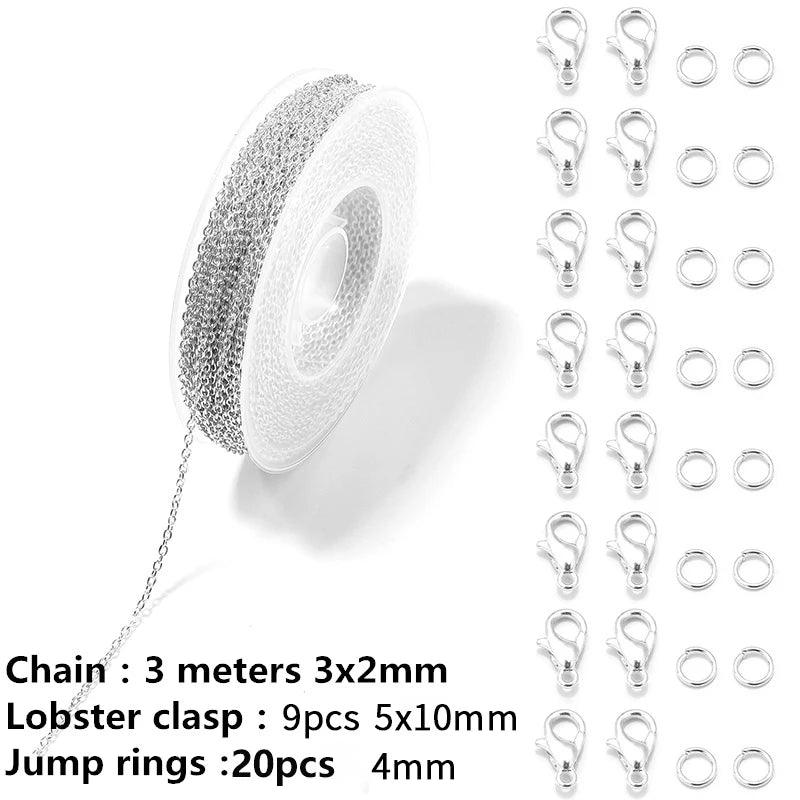 1 Set 3M Iron Cable Chains Link Chains With Jump Rings Lobster Clasps for Making Jewelry DIY Necklace Earring Bracelet Findings