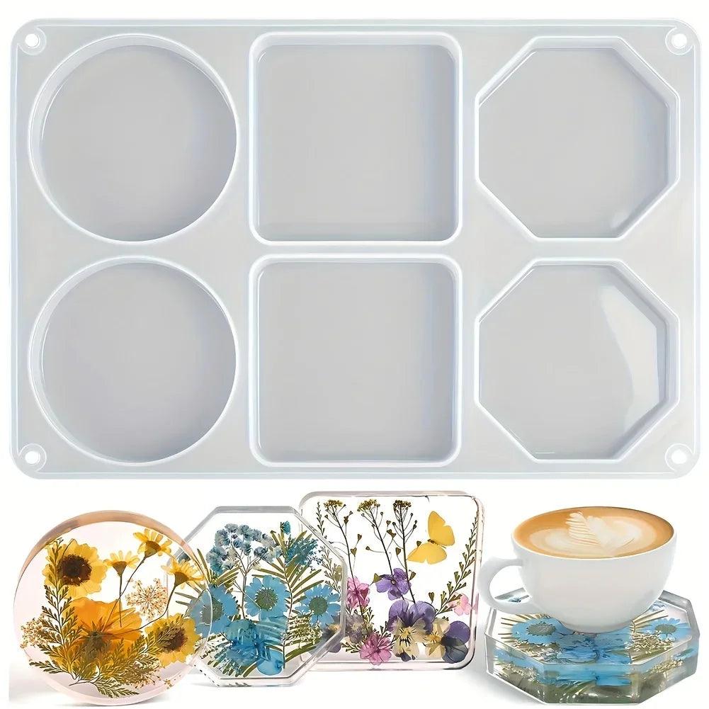 1 Piece Resin Coaster Mould, 6 Cavities Coasters For Resin Casting Silicone Mold, DIY Custom Coasters Art Gifts Home Decoration