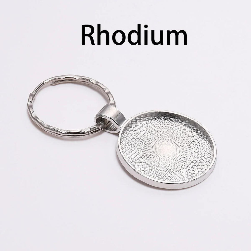 5pcs/lot Keychain With Pendant Bezel Blank Fit 25mm Cameo Glass Cabochon Base Setting DIY Keychain Key ring Supplies For Jewelry