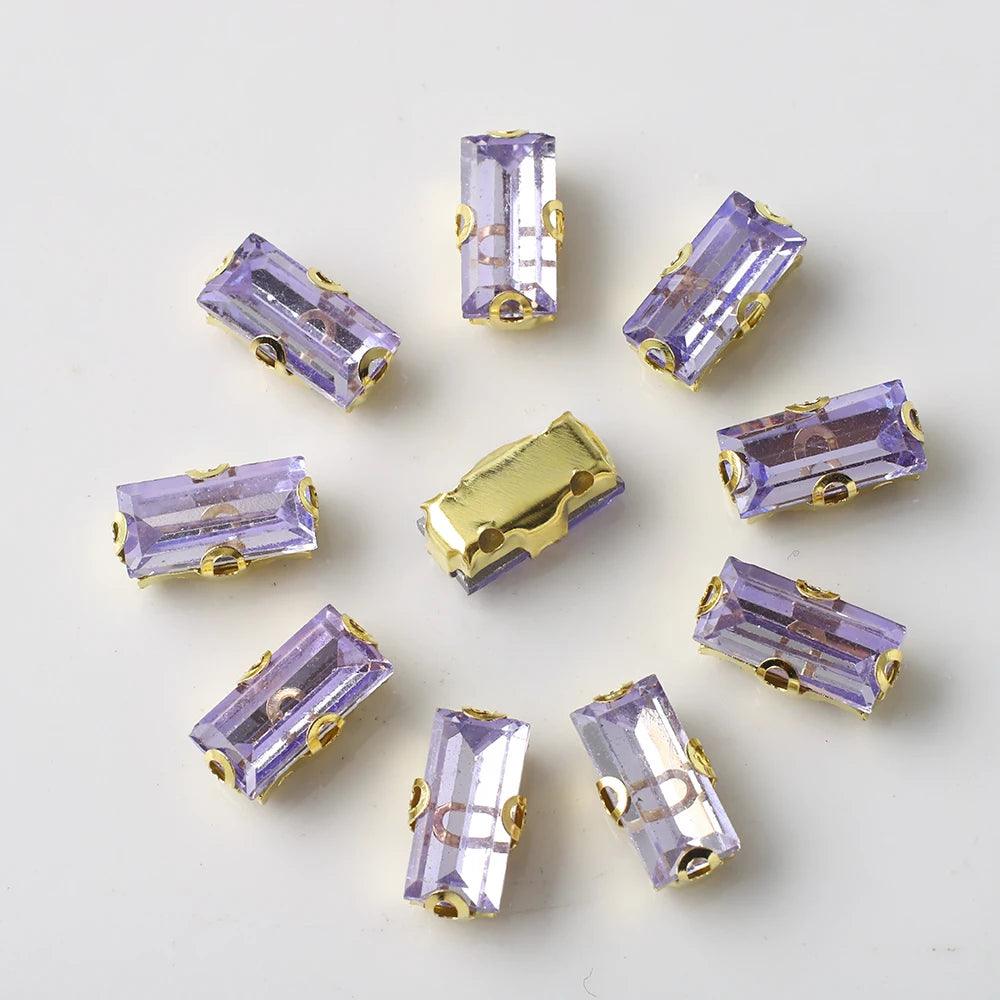 20Pcs Rectangular Gold Edged Glass Rhinestones With Claw Seams On Crystal Stones For Customized Clothing Decoration Diamond Seam