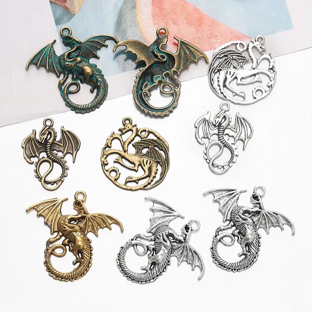 5pcs/lot Retro Style Alloy Dragon Pendants Punk Bracelet Metal Charms For DIY Necklace Crafts Jewelry Making Accessories