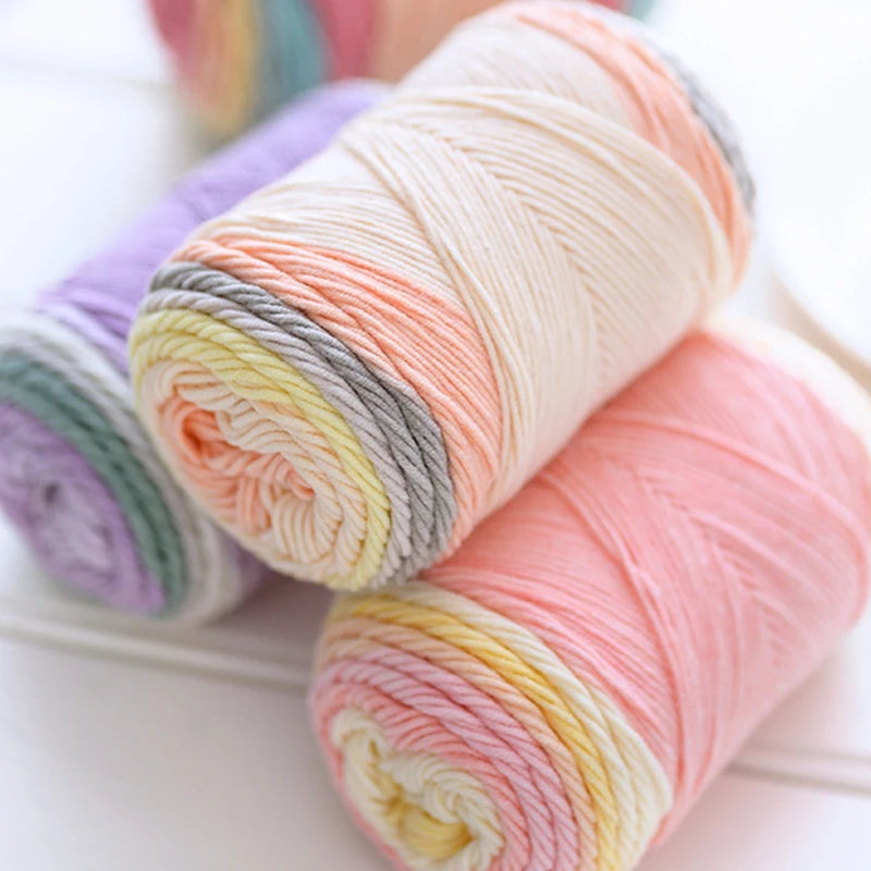 1.9M 100g/Ball Rainbow Cotton Yarn Segment Dyeing 5-Strand 2mm Soft Knitted Yarn Wool Line DIY Crochet Bag Sweater Scarf Blanket