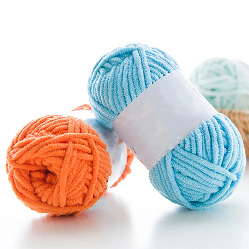 Thick Velvet Yarn 2pcs 50g Soft Chenille Knitting Yarn for DIY Scarves and Hats