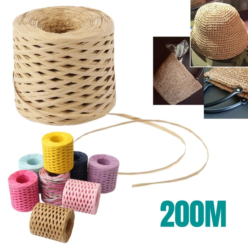 200M Raffia Paper Ribbon DIY Craft Raffia Straw Yarn for Knitting Crocheting Paper Threads Gift Packing Ribbon Wedding Decor