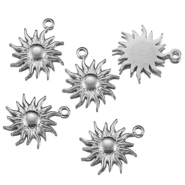 5pcs Stainless Steel Sunburst Sun Pendant Charms for DIY Jewelry Making