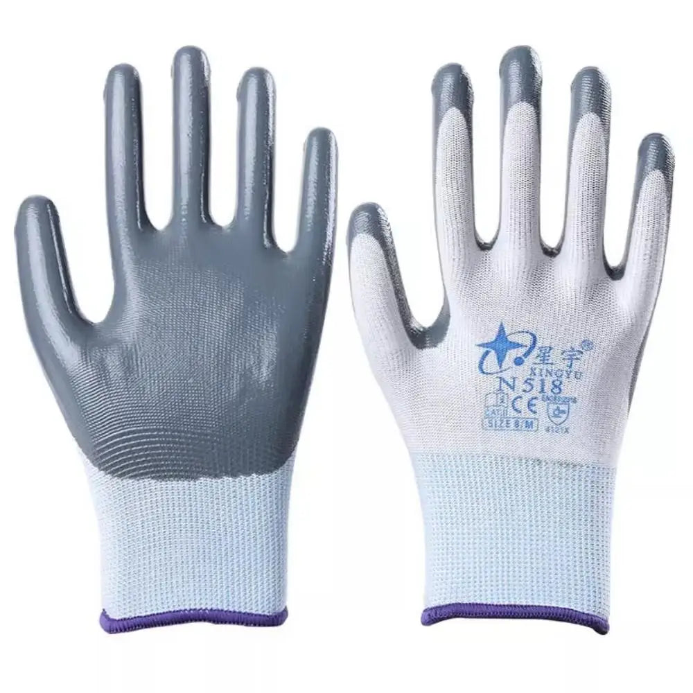 12Pairs Nylon Thick Gloves Wear-resistant Anti-slip Butyl Blue Green Nitrile Work Gloves Latex Coated Breathable Carpenter