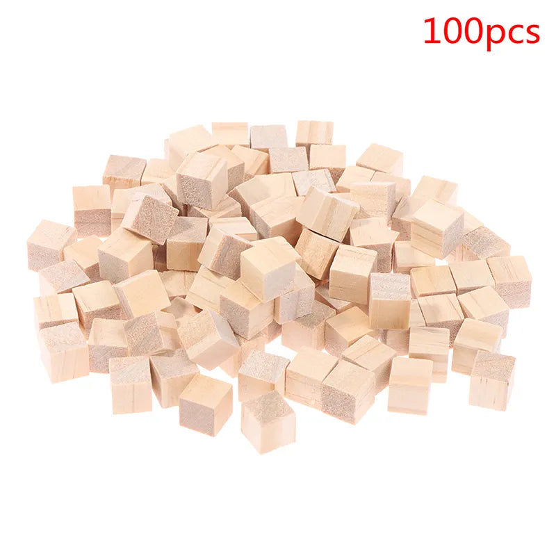 100pcs Unfinished Blank Mini DIY Wooden Square Blocks 1cm Wood Solid Cubes for Woodwork Craft Kids Toy Puzzle Making Material