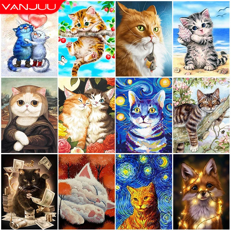 Cute Cartoon Cat 5D DIY Diamond Painting Embroidery Full Square Round Diamond Rhinestone Mosaic Cross Stitch Art Decoration Gift