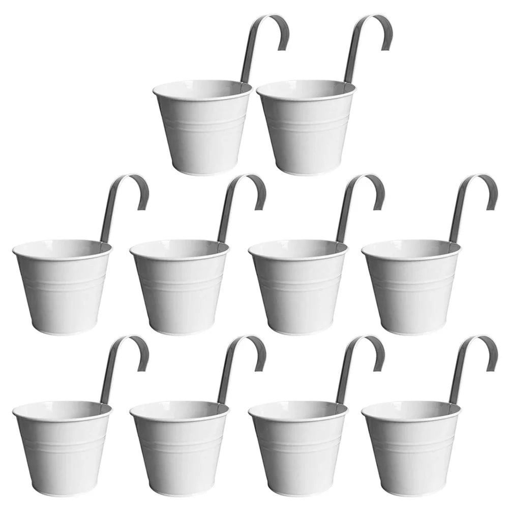 6/10PCS Metal Flower Pot With Detachable Handle Wall Mounted Hanging Planter Balcony Garden Office Planter Home Garden Decor