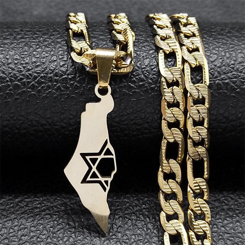 Israel Hexagram Magen Star of David Country Map Pendant Necklace for Men Women Stainless Steel Chain Necklaces Jewelry NXS05