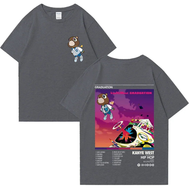 Kanye West Graduation Album Graphic T Shirt for Men and Women Hip Hop Streetwear Loose Fit Cotton Unisex Tee