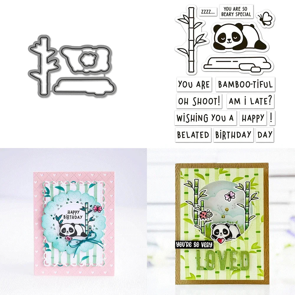 I Heart Pandas Bamboo Forest Metal Cutting Dies Embossing Diecut for DIY Card Making Scrapbooking Crafting Supplies
