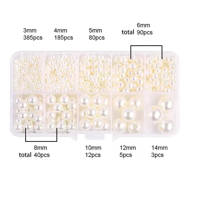 800pcs Faux Pearl Beads ABS Loose Round Beads Jewelry Craft Making White Beige DIY Clothing Beads Supplies Sewing Accessories