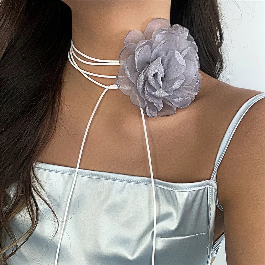 Ingemark Exaggerated Big Rose Flower Choker Necklace for Women Wed Bridal Goth Kpop Adjustable Bowknot Chain Y2K Accessories New