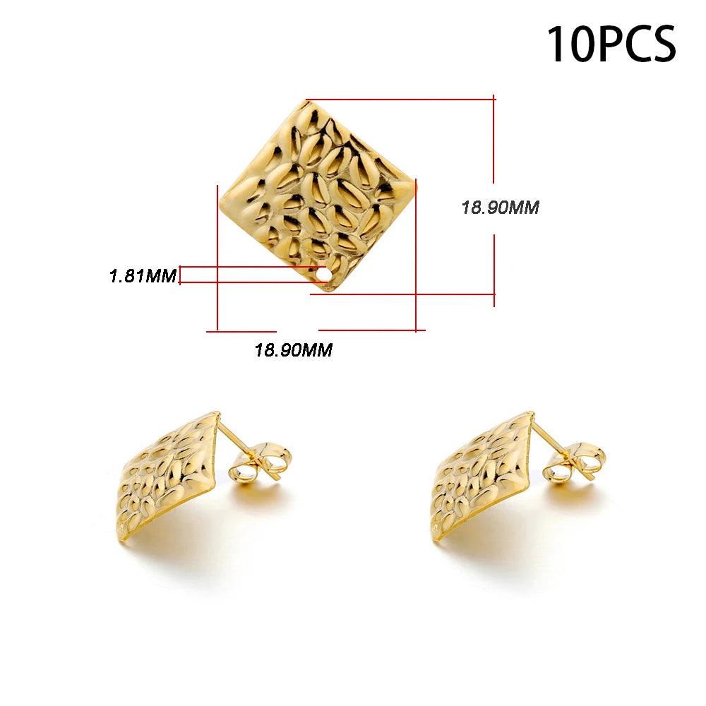 10-20pcs Stainless Steel Blank Earring Stud Golden Earrings Base With Earring Plug Connectors For DIY Jewelry Making Accessories