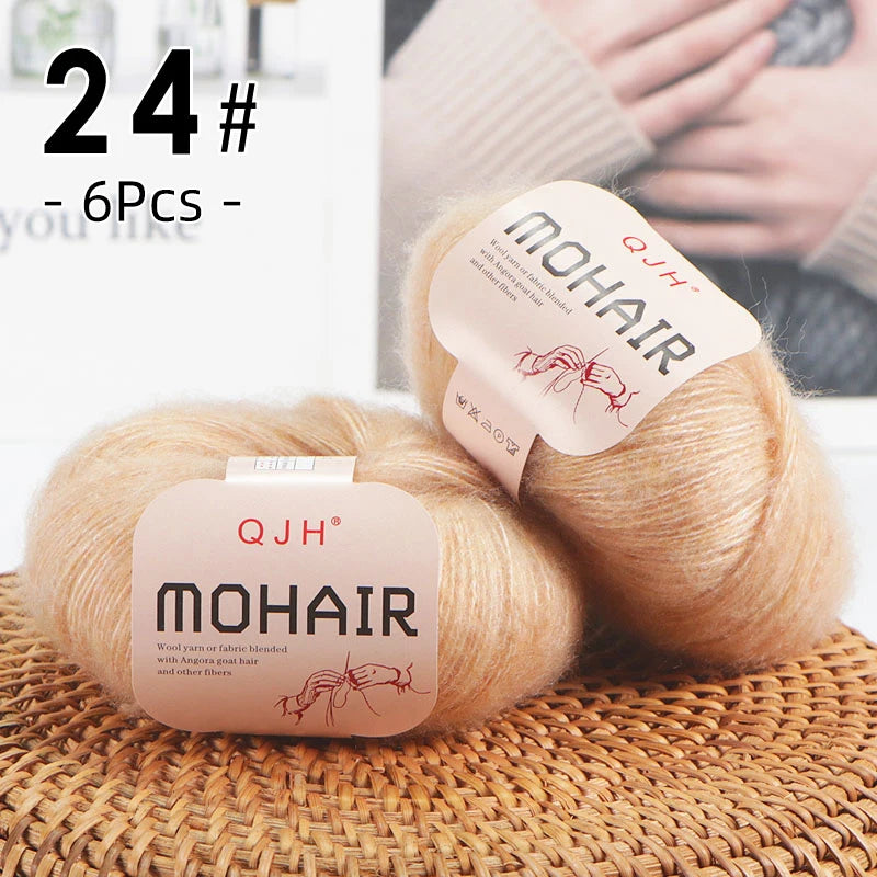 6PCS Soft Mohair Yarn Knitting Angora Yarn for DIY Projects Fluffy Lace Yarn for Sweaters Scarves and Shawls 25g Each