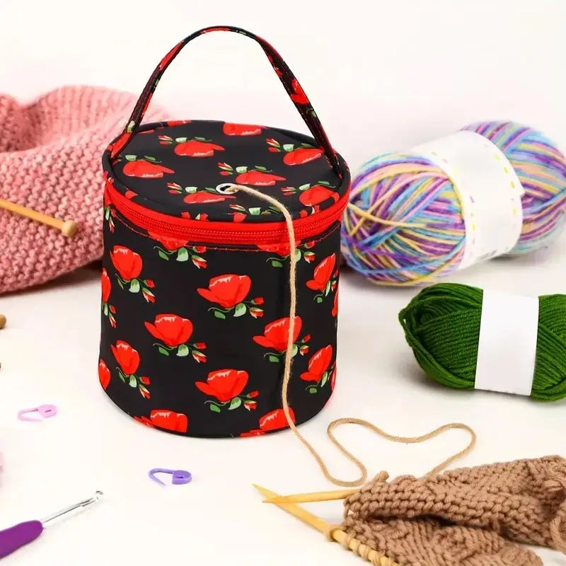 Round Wool Yarn Handheld Storage Bag Portable Knitting Bag with Its Own Thread Hole Tube Bag Crochet Hook Tool Storage Bag