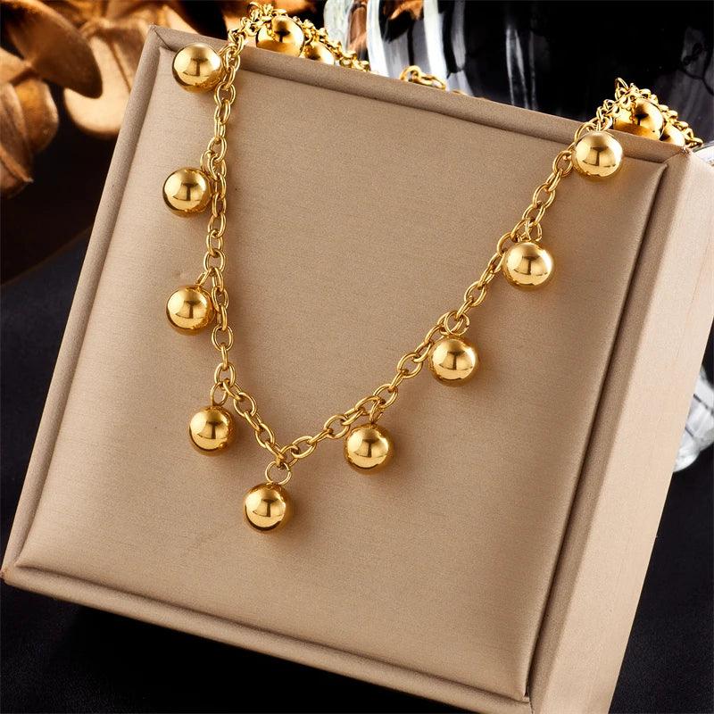 DIEYURO 316L Stainless Steel Geometric Ball Beads Pearl Chain Necklace For Women New Punk Girls Thick Choker Jewelry Party Gifts